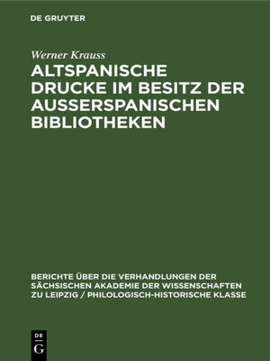 cover image of Altspanische Drucke im Besitz der ausserspanischen Bibliotheken